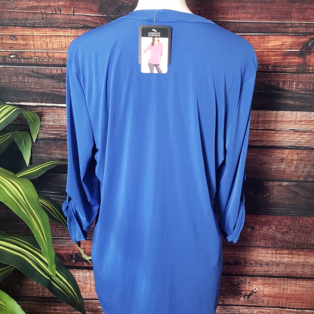 NWT Ellen Tracy Company Top L Zip Front Roll Tab Cuffs Blue - Picture 2 of 10